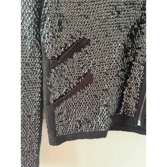 Women's OLIVACEOUS Black Sequins Zipper Jacket Coat Size Med - Picture 6 of 9